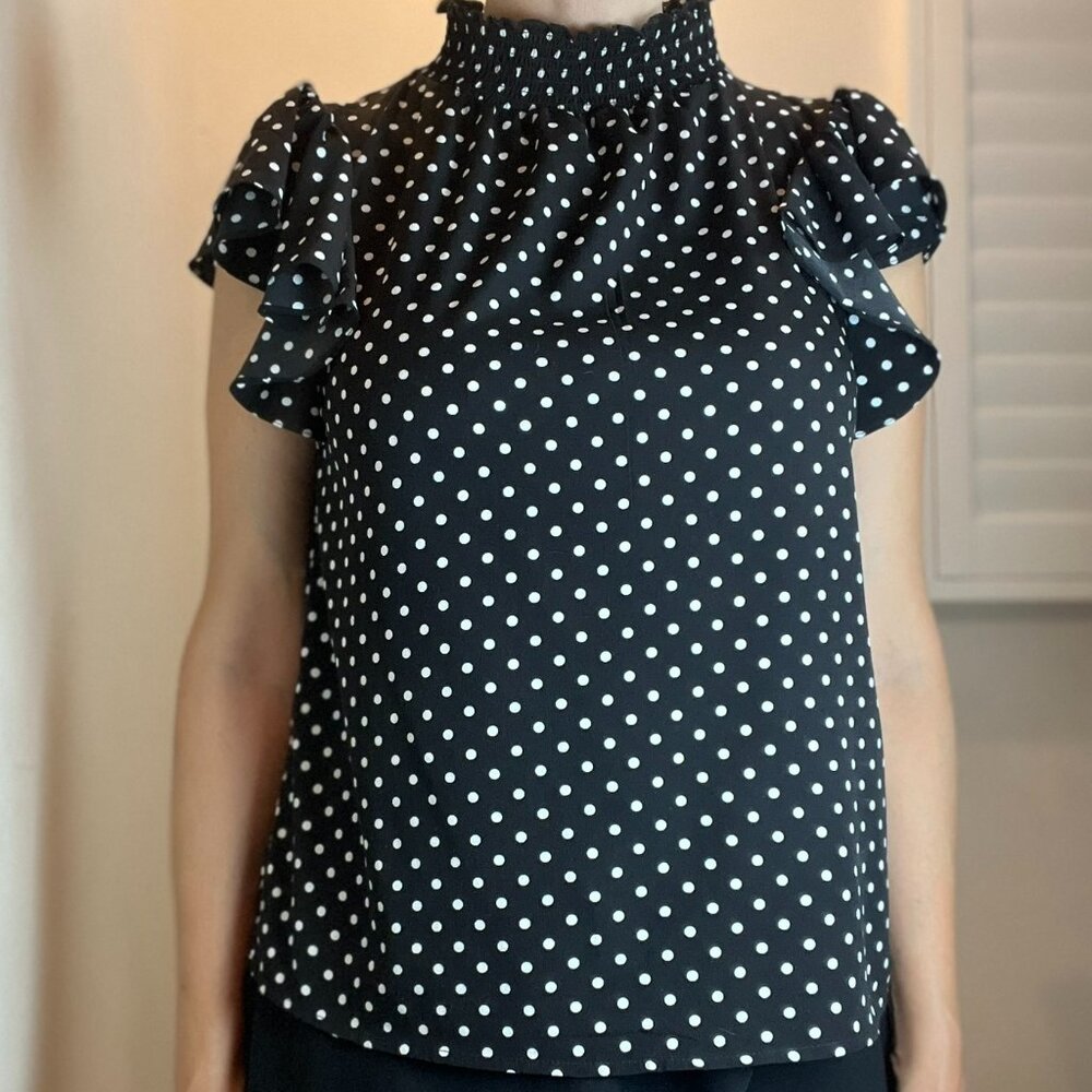 1.State Polka Dot Black and White Sleeveless Top, Polka Dot Blouse, Size M